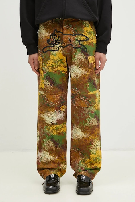 ICECREAM pantaloni in cotone Running Dog Cargo Pant colore verde IC24430