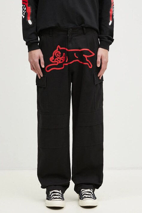 ICECREAM pantaloni de bumbac Running Dog Cargo Pant culoarea negru, drept, IC24430