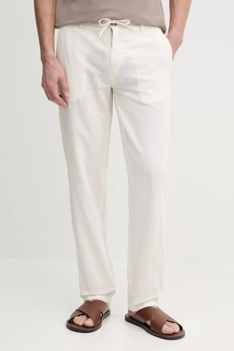 Lindbergh pantaloni din in barbati, culoarea bej, drept, 30-008023