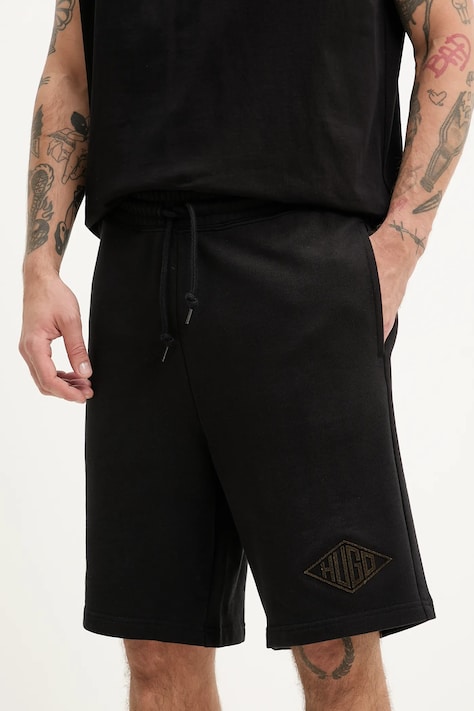 Bavlněné šortky HUGO pánské, černá barva, 50534953