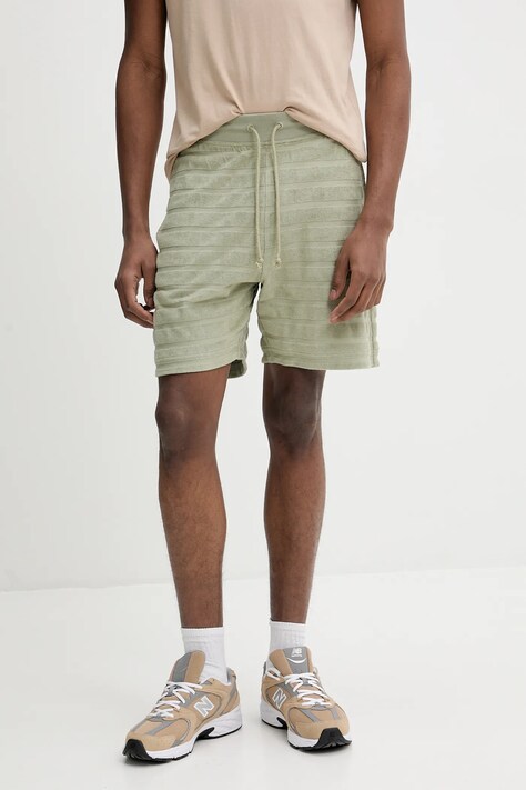 Bavlněné šortky HUGO pánské, zelená barva, 50535289