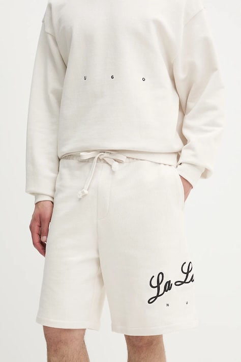 Памучен къс панталон HUGO мъжки в бежово 50539002