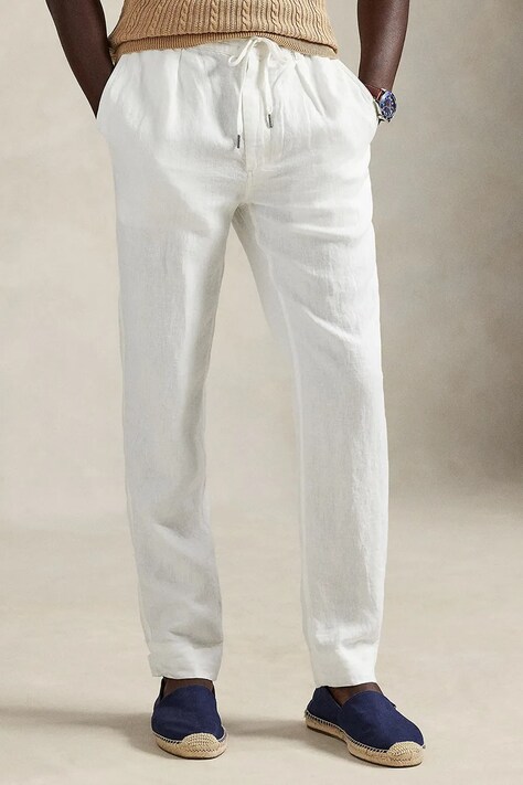 Polo Ralph Lauren spodnie lniane kolor biały proste 710940611
