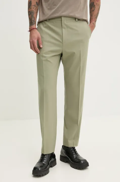 HUGO pantaloni de lână bărbați, culoarea verde, mulata, 50530126