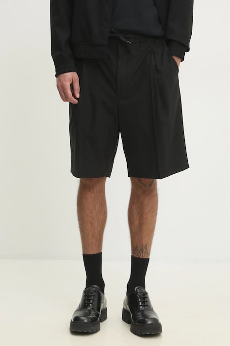 Vlněné šortky HUGO pánské, černá barva, 50538592