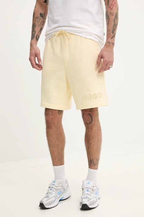 HUGO szorty bawełniane męskie kolor żółty 50535260