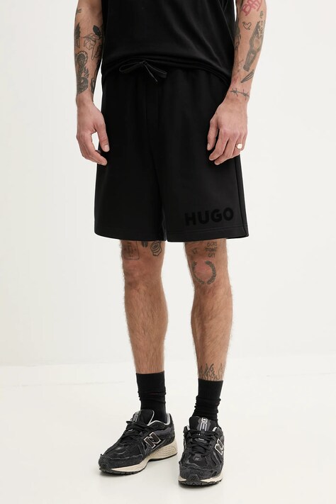 Bavlněné šortky HUGO pánské, černá barva, 50535260