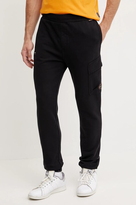 Napapijri pantaloni de trening din bumbac M-Badge Cargo bărbați, culoarea negru, cu imprimeu, NP0A4IDW0411