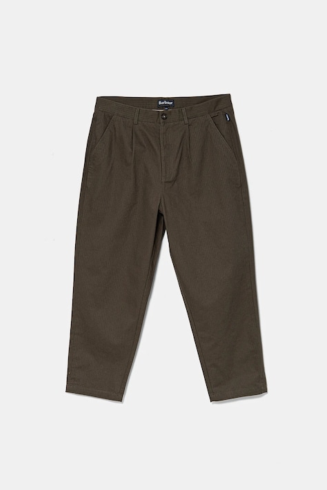 Barbour spodnie bawełniane Bayview Herringbone Trouser męskie kolor zielony w fasonie chinos MTR0765
