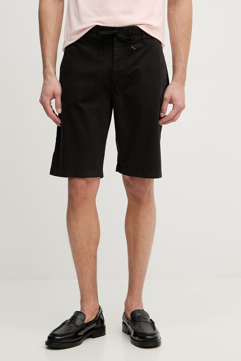 BOSS Orange šortky chino pánske bavlnené s elastanom čierne regular waist