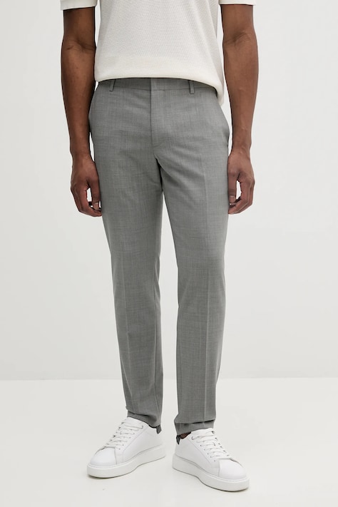 Kalhoty s příměsí vlny Calvin Klein pánské, šedá barva, ve střihu chinos, K10K113949