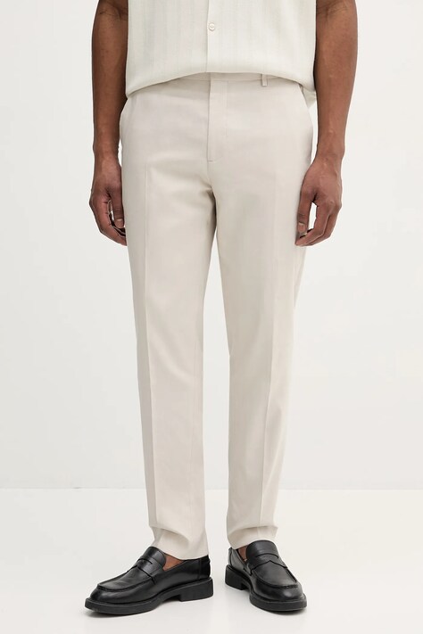 Штани з домішкою льону Calvin Klein чоловічі колір бежевий прямі K10K114400