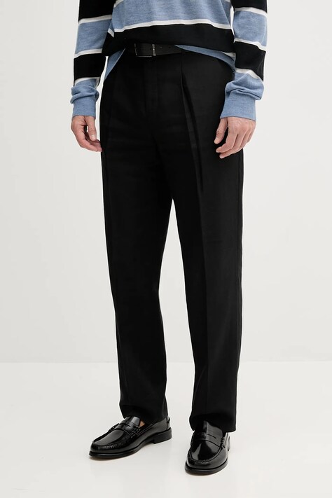 Льняні штани Calvin Klein колір чорний облягаючі LV04LB448G