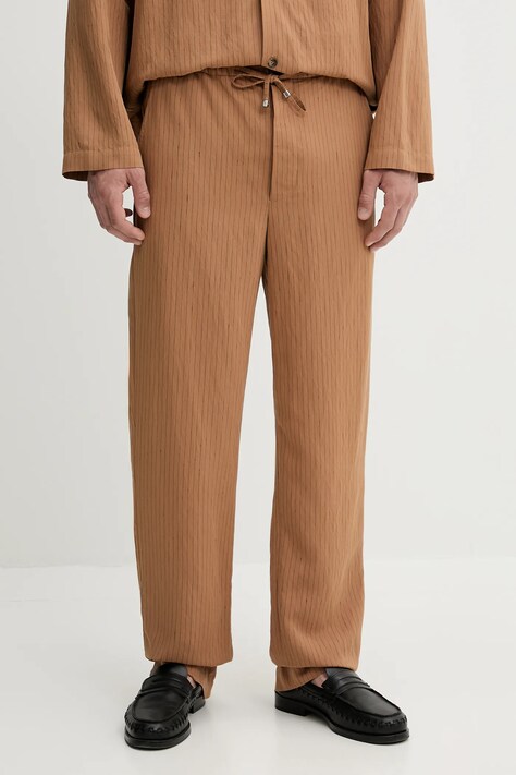 Nanushka pantaloni DEMIS culoarea maro, drept, NM25SSPA11675