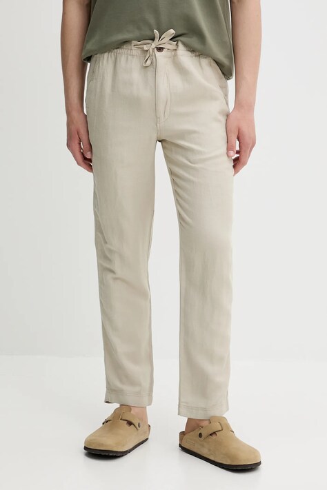 Superdry pantaloni din in culoarea bej, mulata, M7011318A-S1F
