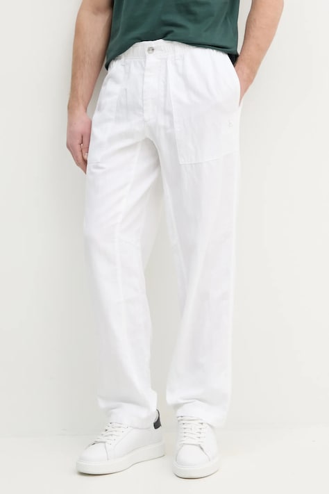 Παντελόνι με λινό μείγμα Calvin Klein Jeans χρώμα: άσπρο, J30J327288