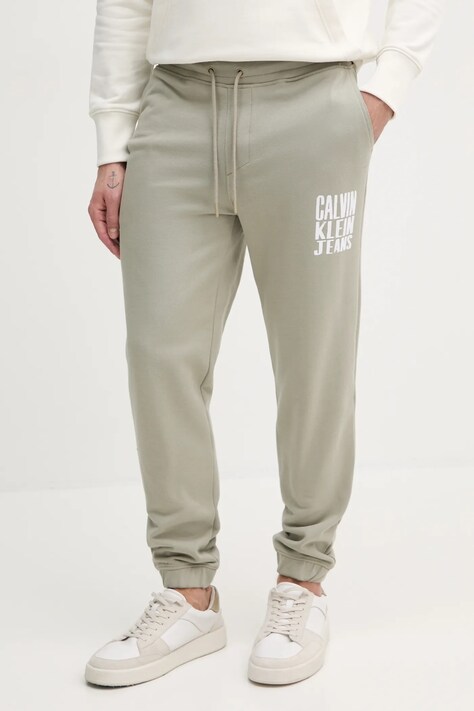 Bombažen spodnji del trenirke Calvin Klein Jeans moški, bež barva, J30J327535