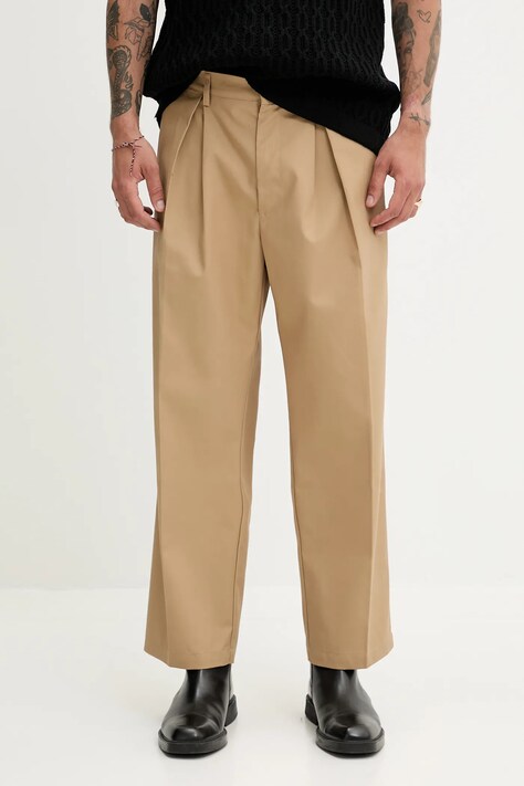Kalhoty Fiorucci Beige Logo Embroidered Chino Trousers pánské, zelená barva, M02SPBPA302CO01NA02