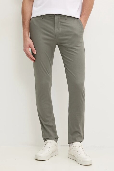 Kalhoty Tommy Hilfiger pánské, šedá barva, ve střihu chinos, MW0MW37714