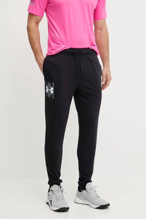 Tréninkové kalhoty Under Armour Rival Terry černá barva, s potiskem, 1390144