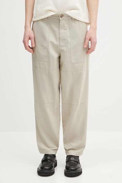 Barbour pantaloni din in Barbour Natural Linen Blend Trouser culoarea bej, drept, MTR0763