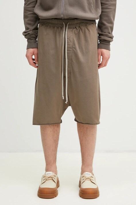 Bavlněné šortky Rick Owens Drawstring Pods pánské, šedá barva, DU01E3380.RIGP