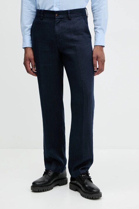 Michael Kors pantaloni din in barbati, culoarea bleumarin, drept, CS5304BBEY
