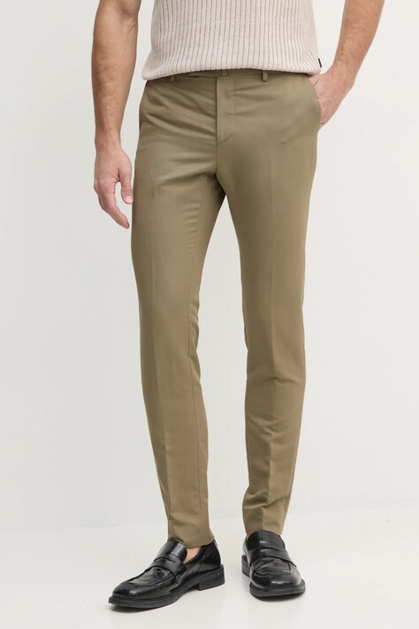 Hackett London spodnie z domieszką lnu męskie kolor zielony dopasowane HM470596R