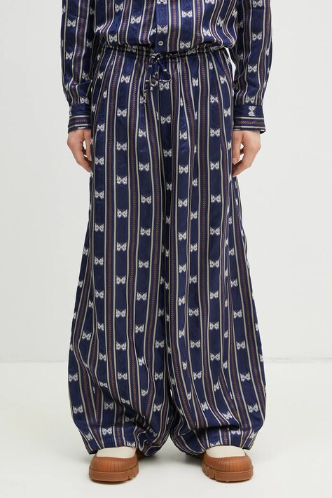 Needles pantaloni H.D. - Papillon Stripe barbati, culoarea albastru marin, drept, QV107