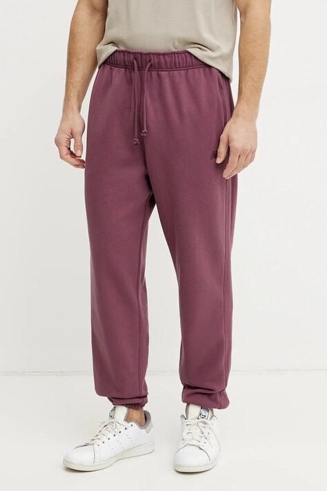 New Balance pantaloni de trening din bumbac culoarea bordo, neted, MP41508FDP