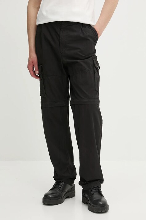 C.P. Company pantaloni de bumbac culoarea negru, drept, 18CMPA115A006475G