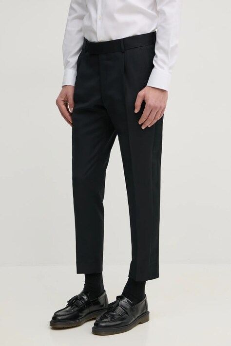 Karl Lagerfeld pantaloni de lana KL STUDIO barbati, culoarea negru, drept, 552055.255422