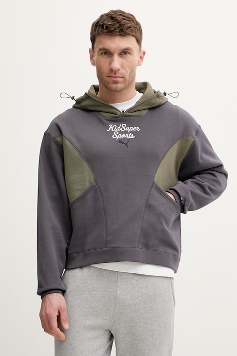 Βαμβακερή μπλούζα Puma PUMA x KIDSUPER Pants χρώμα: γκρι, με κουκούλα, 630932