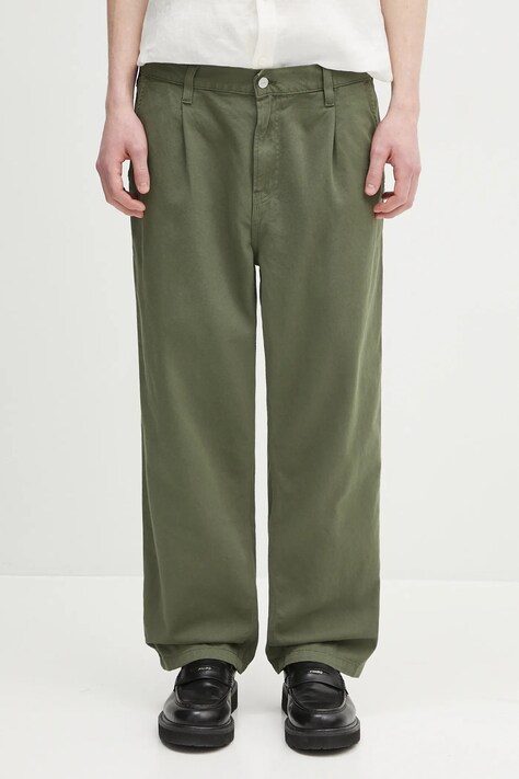 Bavlnené nohavice Carhartt WIP Albert Pant zelená farba, strih chinos, I034804.66702