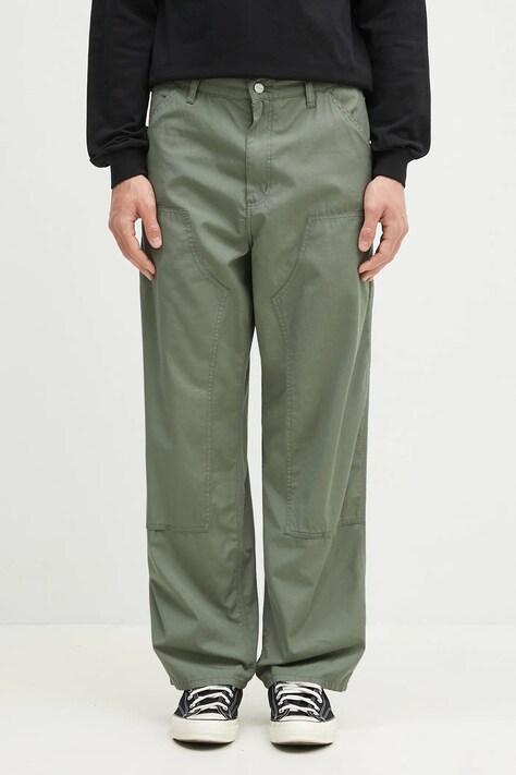 Carhartt WIP pantaloni de bumbac Double Knee Pant barbati, culoarea verde, drept, I034795.1YF02