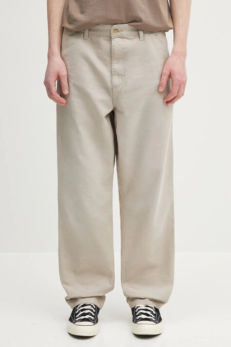 Carhartt WIP pantaloni de bumbac Single Knee Pant culoarea bej, drept, I034798.2OR4O