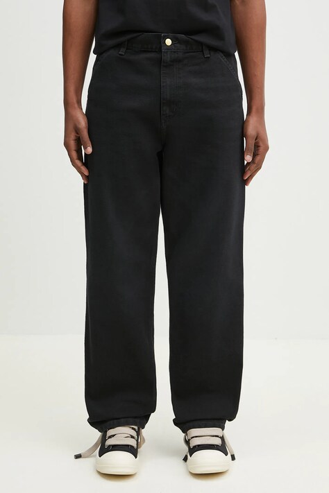 Bavlněné kalhoty Carhartt WIP Single Knee Pant černá barva, jednoduché, I034798.894O