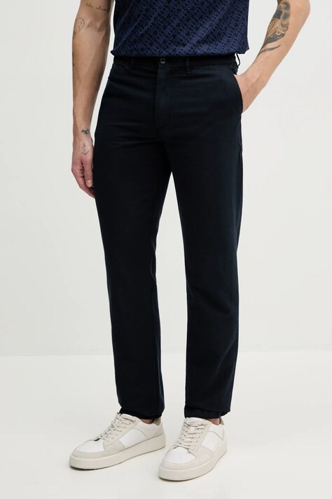 Tommy Hilfiger pantaloni din amestec de in barbati, culoarea albastru marin, drept