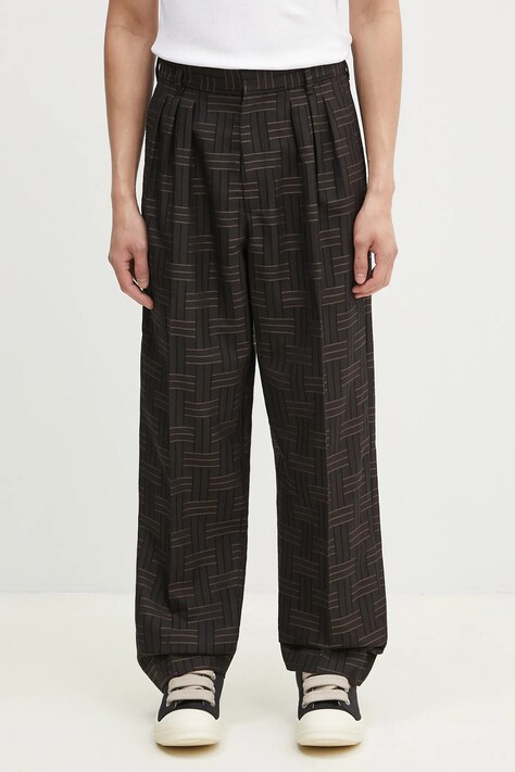 Kenzo pantaloni de lână bărbați, culoarea maro, drept, FF55PA2149JT.90
