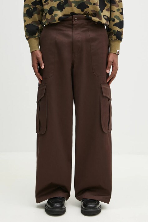 Хлопковые брюки Kenzo мужские цвет коричневый со шнуровкой FF55PA2449GF.90