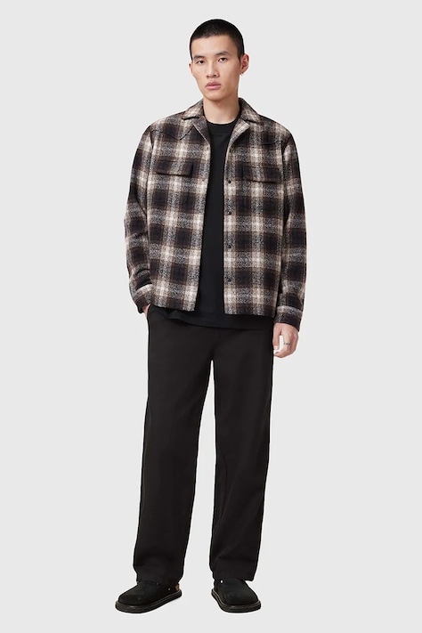 AllSaints nadrág vászonkeverékből HANBURY férfi, fekete, egyenes, M038TC