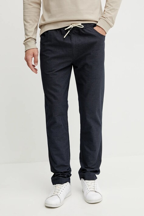 Picture pantaloni Crusy bărbați, culoarea bleumarin, cu fason chinos, MJS0080