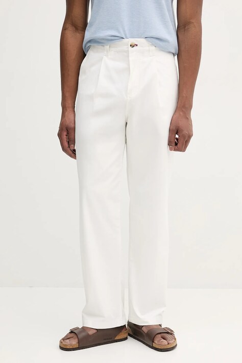 Tommy Hilfiger pantaloni de bumbac SAILING bărbați, culoarea alb, cu fason chinos, MN0MN00016