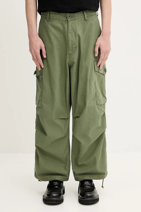 NEIGHBORHOOD spodnie bawełniane Wide Cargo Pants męskie kolor zielony w fasonie cargo 251SPNH.PTM06