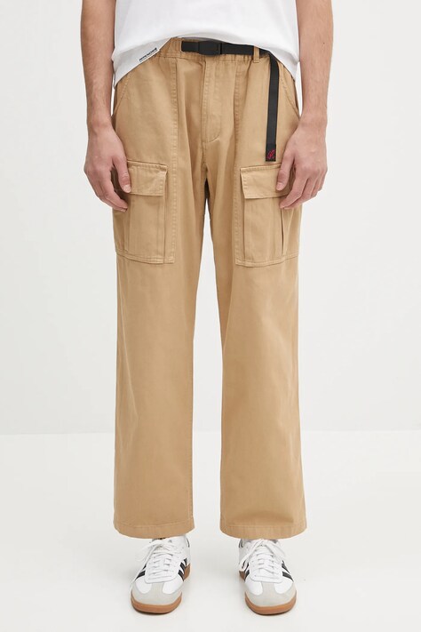 Bavlněné kalhoty Gramicci Front Cargo Pant pánské, béžová barva, ve střihu cargo, G5SM.P089