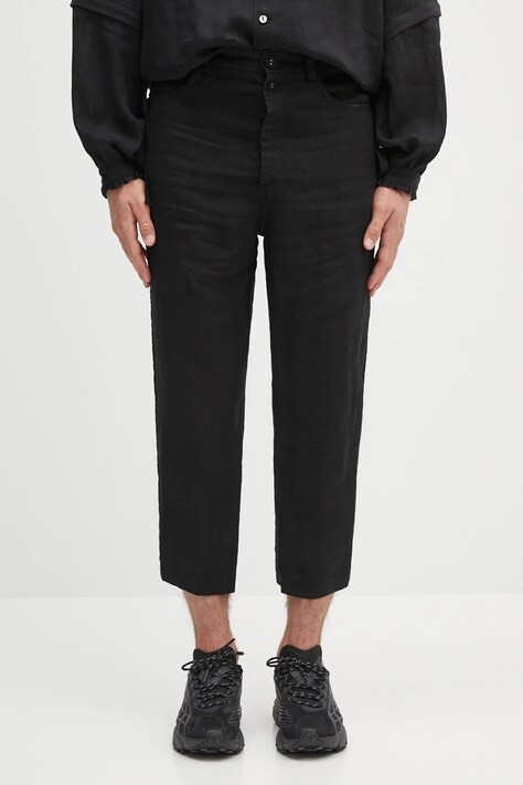 Undercover pantaloni din in Pants culoarea negru, drept, UC1E4501-3