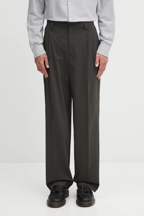 Παντελόνι Maison Kitsuné Relaxed Pleated χρώμα: πράσινο, OM01112WC5032