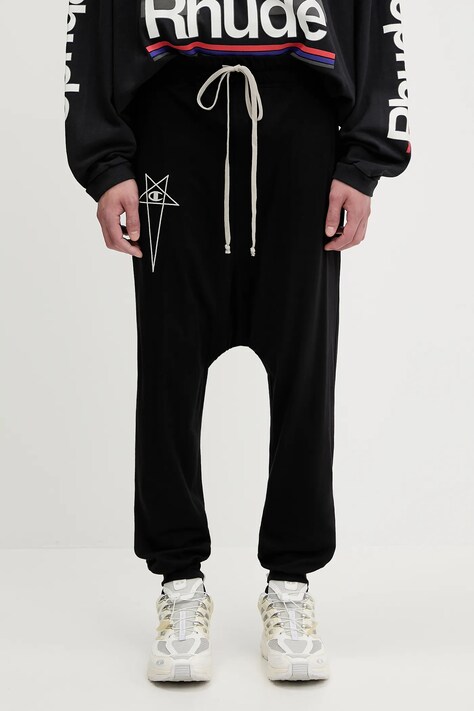 Pamučni donji dio trenirke Rick Owens DRKSHDW Knitted - Prisoner Drawstring 221690 boja: crna, s aplikacijom, CM01E1690.CHJG