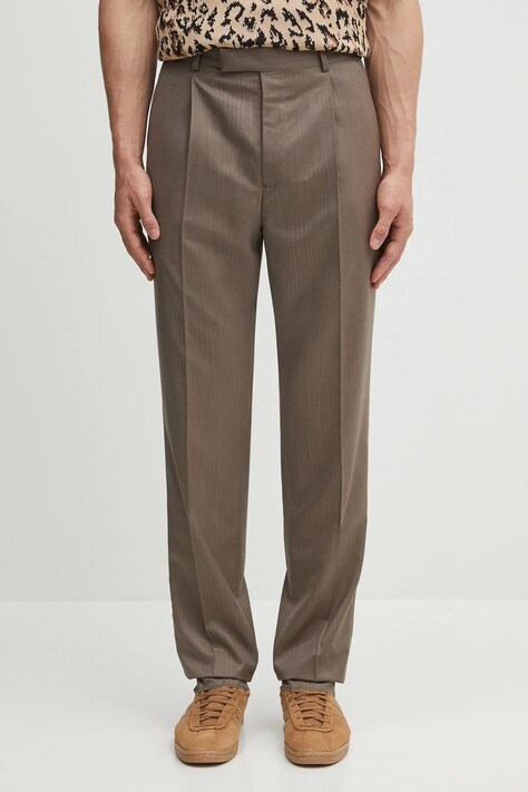Вълнен панталон Wacko Maria PLEATED TROUSERS ( TYPE-2 ) мъжки в бежово със стандартна кройка 25SS-WMP-TR08