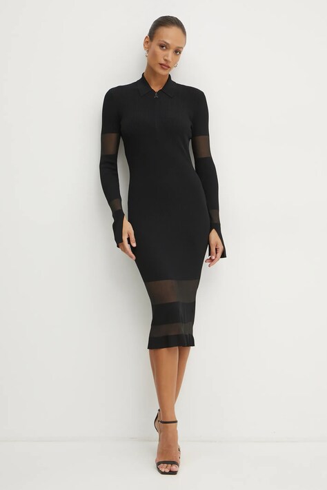 Patrizia Pepe rochie culoarea negru, midi, mulată, 8A1420 K078